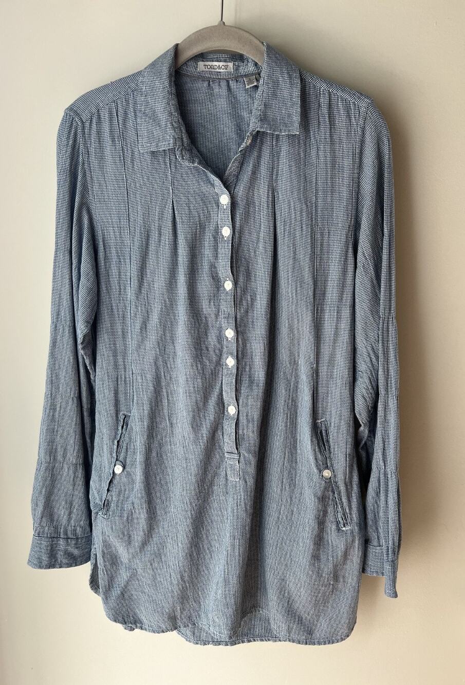 Toad & Co Mixologist Cotton Gauze Button Tunic Shirt Top Pockets Sz S Blue White